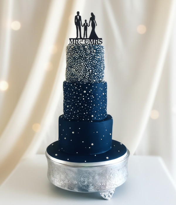 Navy Blue and pearl wedding cake
